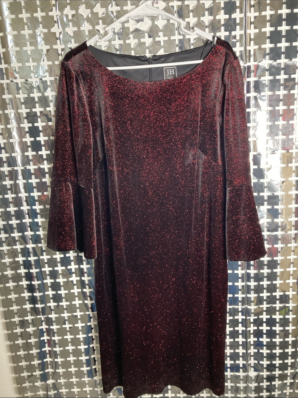 Jessica Howard Burgundy Sparkle Velvet Long Sleeve Dress